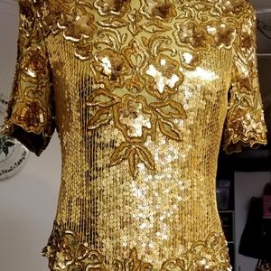Burnished Gold Sequined Two Piece Evening Outfit